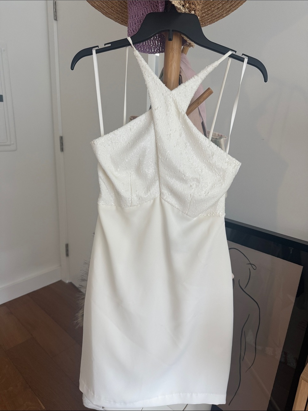 [NWT] Halston White Sequin Satin Mini Dress – Size 4